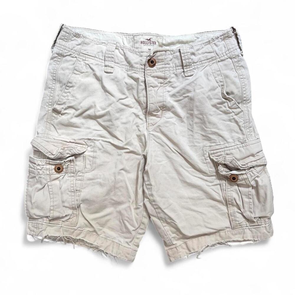 Vintage Y2K Hollister Shorts Cream Distressed Men’s 30x9 Grunge Minimalist